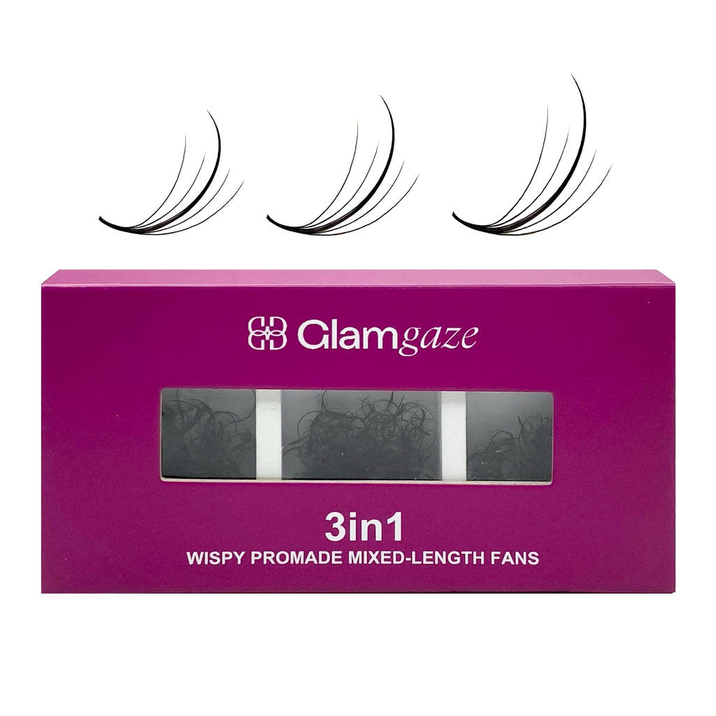 Glamgaze 750 Wispy Promade Fans – 5D/7D/9D, C-D-CC Curl, 0.05-0.07mm