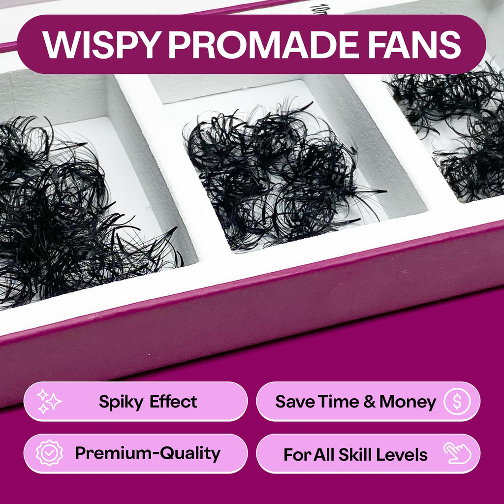Glamgaze 750 Wispy Promade Fans – 5D/7D/9D, C-D-CC Curl, 0.05-0.07mm