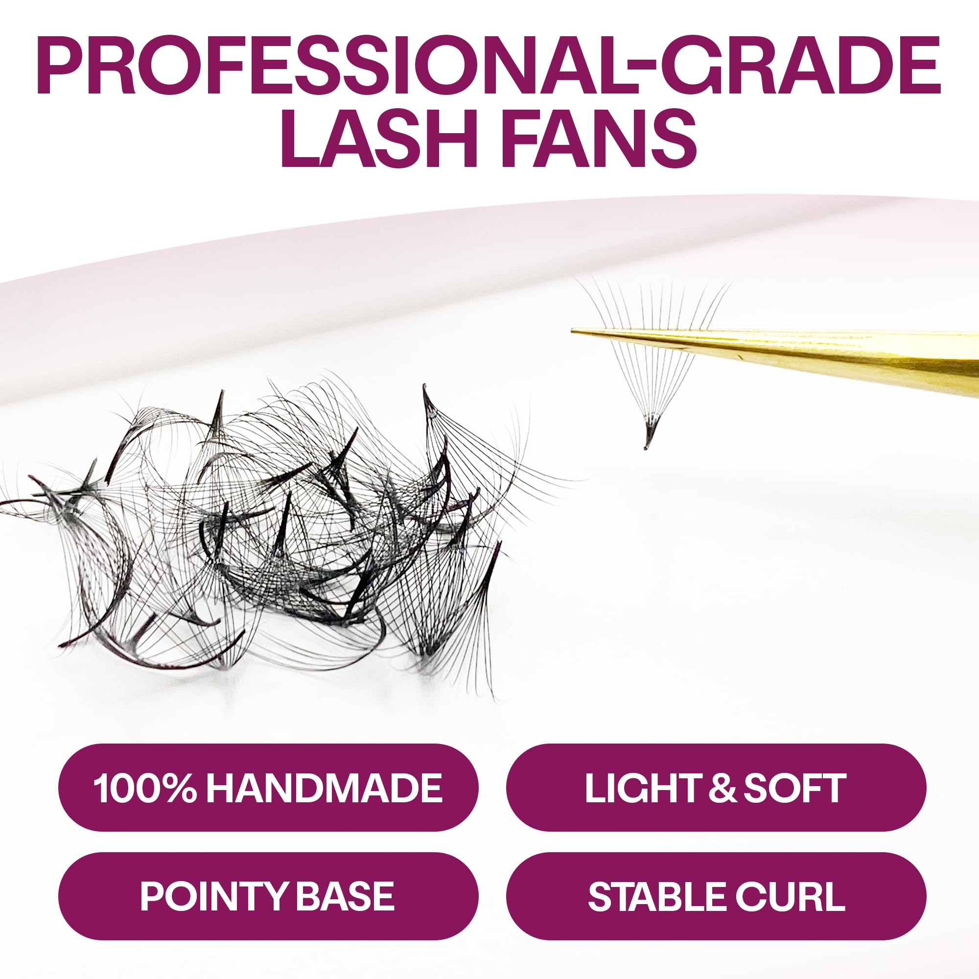 Glamgaze 500 Promade Fans – Premium Premade Lash Fans, 16D, CC/C Curl, 0.05–0.07mm, 8–17mm