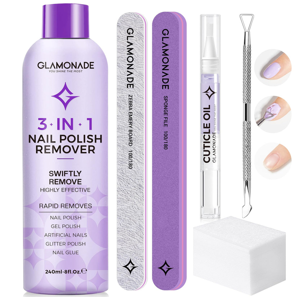 Glamonade Acetone Nail Polish Remover Kit – Gel Polish, Acrylic & Dip Powder Removal (8 oz)