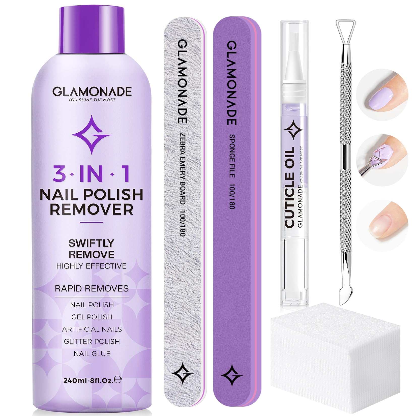 Glamonade Acetone Nail Polish Remover Kit – Gel Polish, Acrylic & Dip Powder Removal (8 oz)
