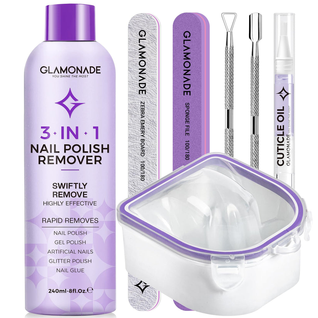 Glamonade Acetone Nail Polish Remover Kit | Gel Removal Kit with Tools & Cuticle Oil