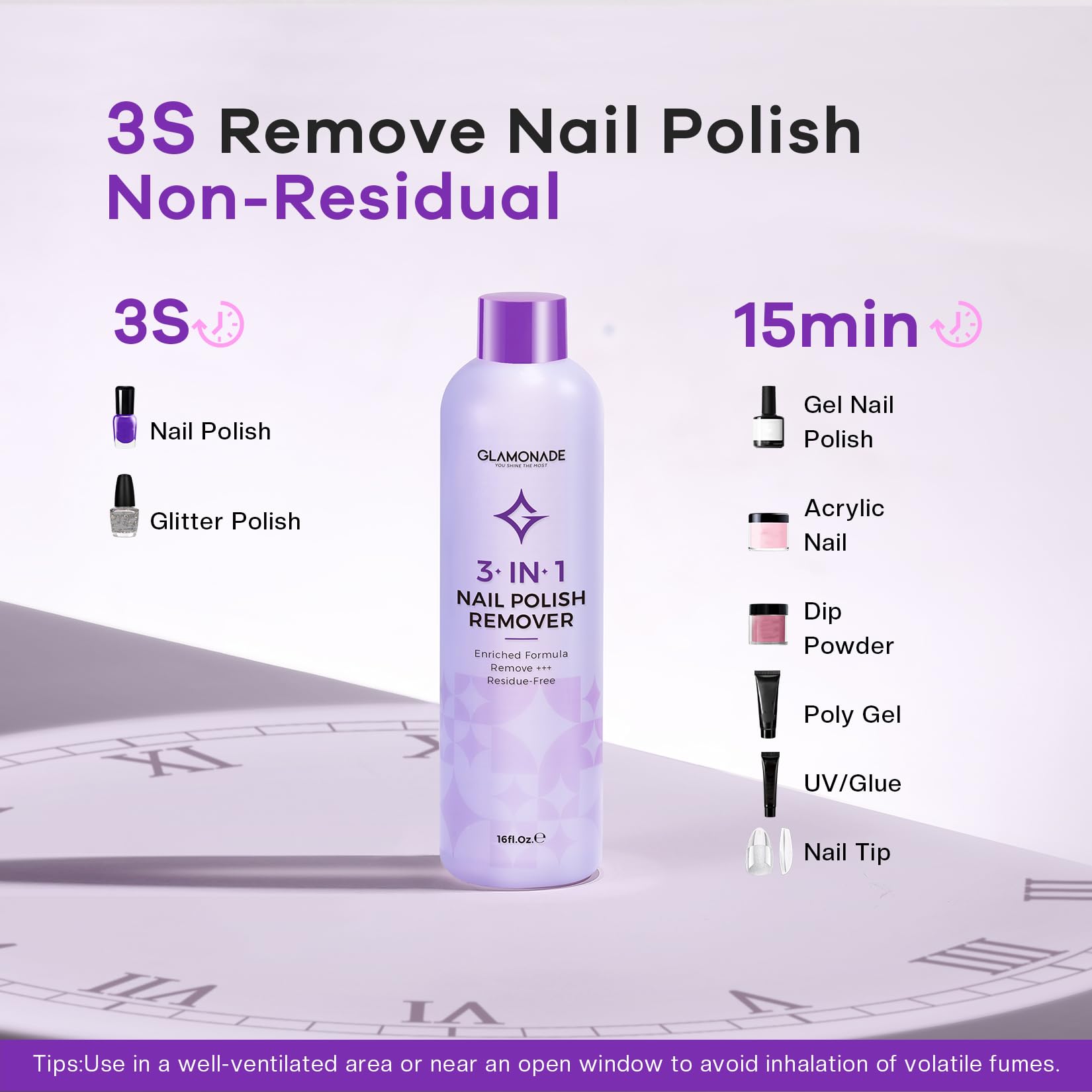 Glamonade Acetone Nail Polish Remover with Grape Seed Oil – 16 oz
