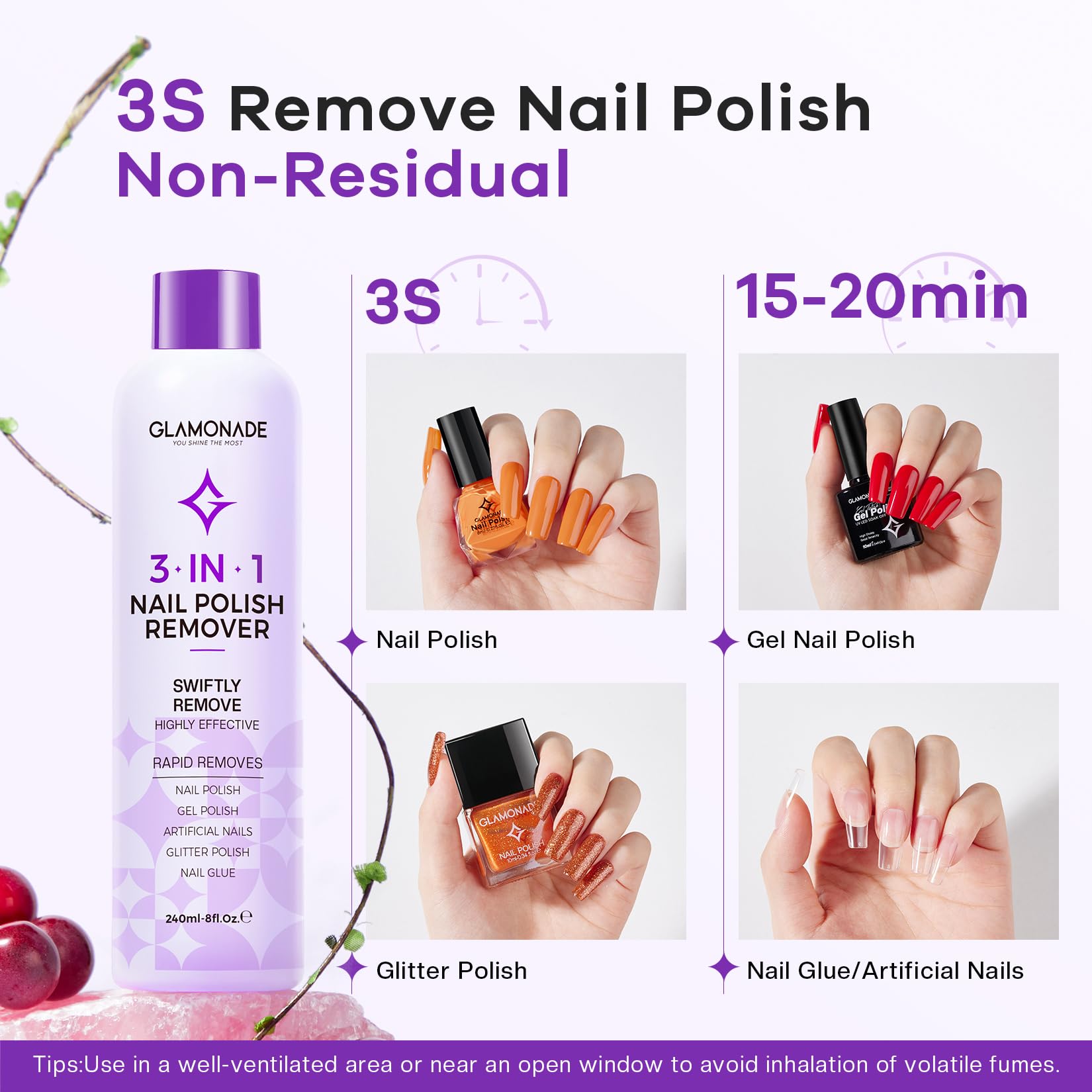 Glamonade Acetone Nail Polish Remover Kit | Gel Removal Kit with Tools & Cuticle Oil
