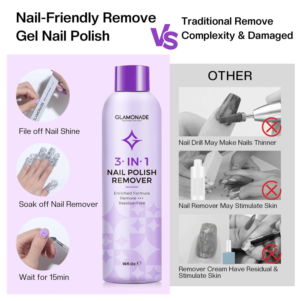 Glamonade Acetone Nail Polish Remover with Grape Seed Oil – 16 oz
