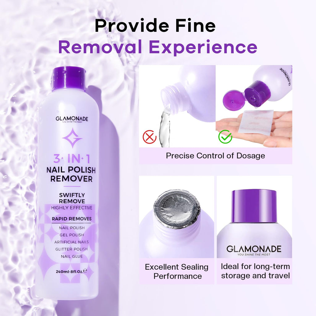 Glamonade Acetone Nail Polish Remover Kit – Gel Polish, Acrylic & Dip Powder Removal (8 oz)