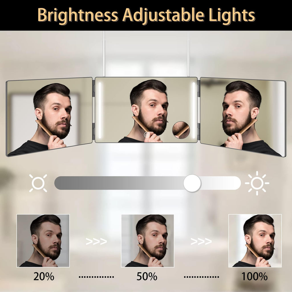 GLDDAO Three Way Mirror with LED Lights – 360° Trifold Vanity for Braiding, Haircuts & Self-Care
