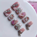 Gleamrain Duck Shape Pink Handmade Press-On Nails – Flower & 3D Butterfly Design (10pcs, M)