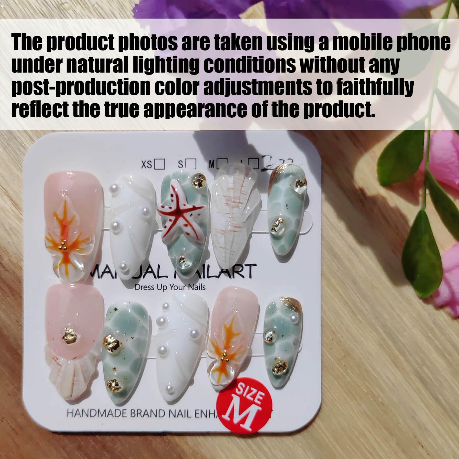 Gleamrain Handmade Press-On Nails – Almond Shape, Size M, Luxury 10-Piece Set by P04