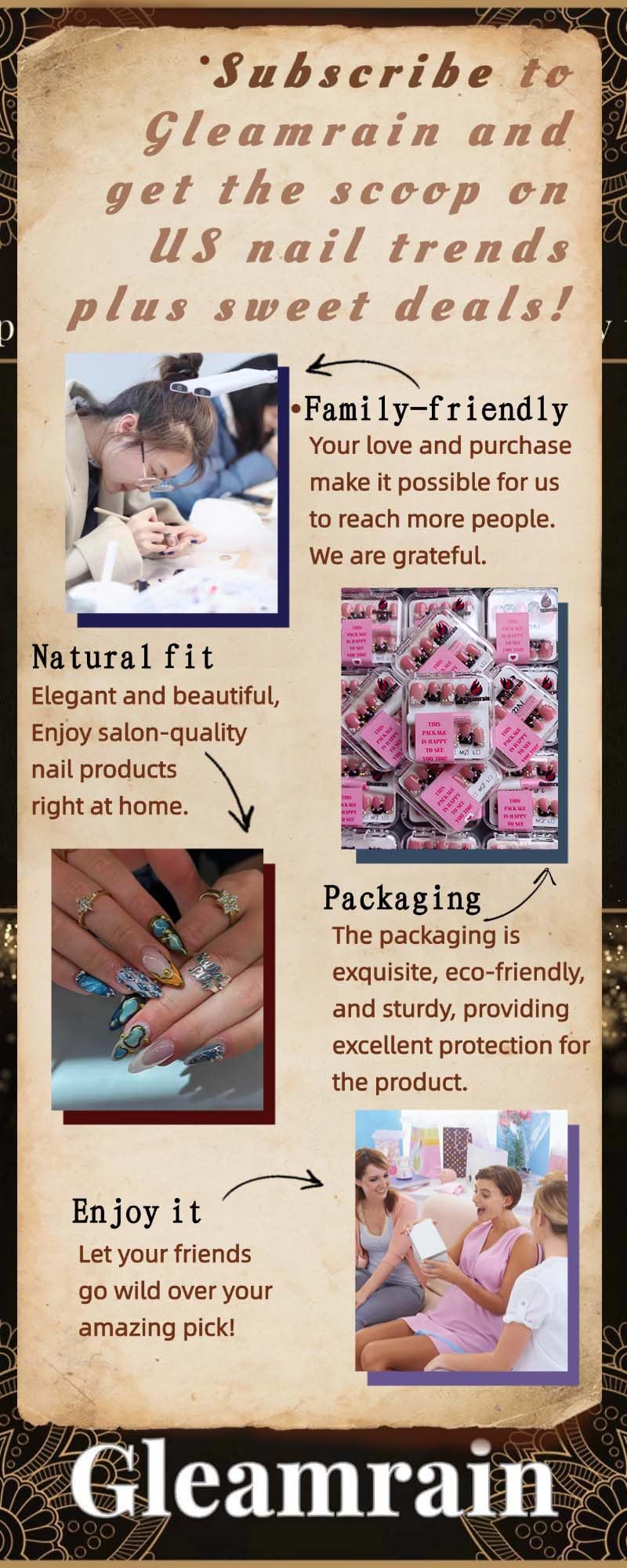 Gleamrain Pink Handmade Press-On Nails - Long Almond with French Tips & 3D Flower (Pattern 27)