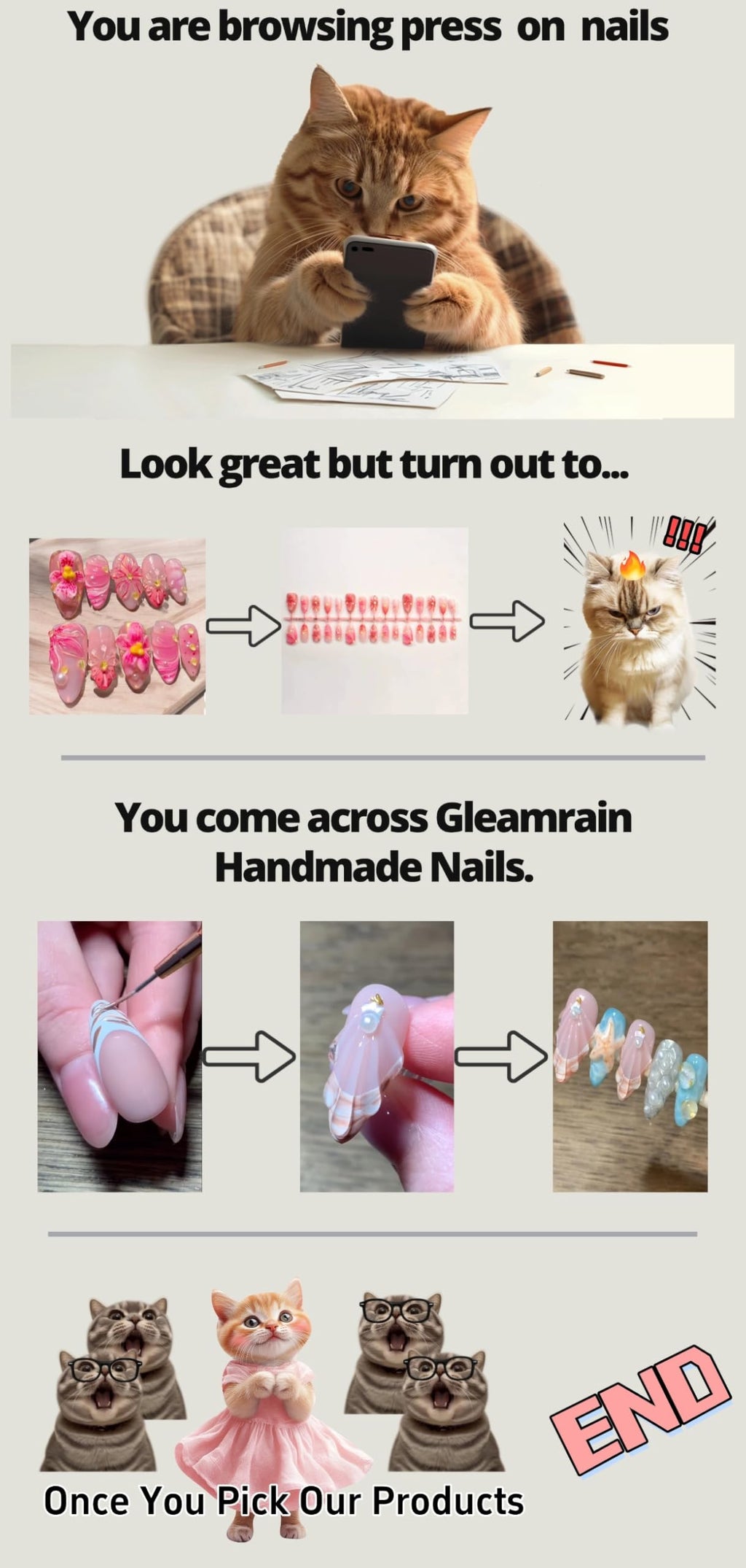 Gleamrain Pink Press On Nails – Handmade Duck Glue-On, Yellow French Tip, 3D Floral Design | 10pc, Size M