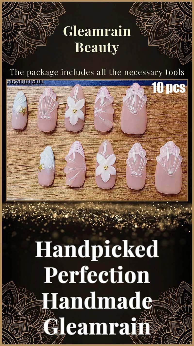 Gleamrain Handmade Almond Press-On Nails – 10Pcs Luxury Floral Design for Women | P02