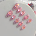 Gleamrain Handmade Press-On Nails – Pink Almond Shape (M), Heart Design, 10 Pcs