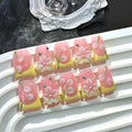 Gleamrain Pink Press On Nails – Handmade Duck Glue-On, Yellow French Tip, 3D Floral Design | 10pc, Size M