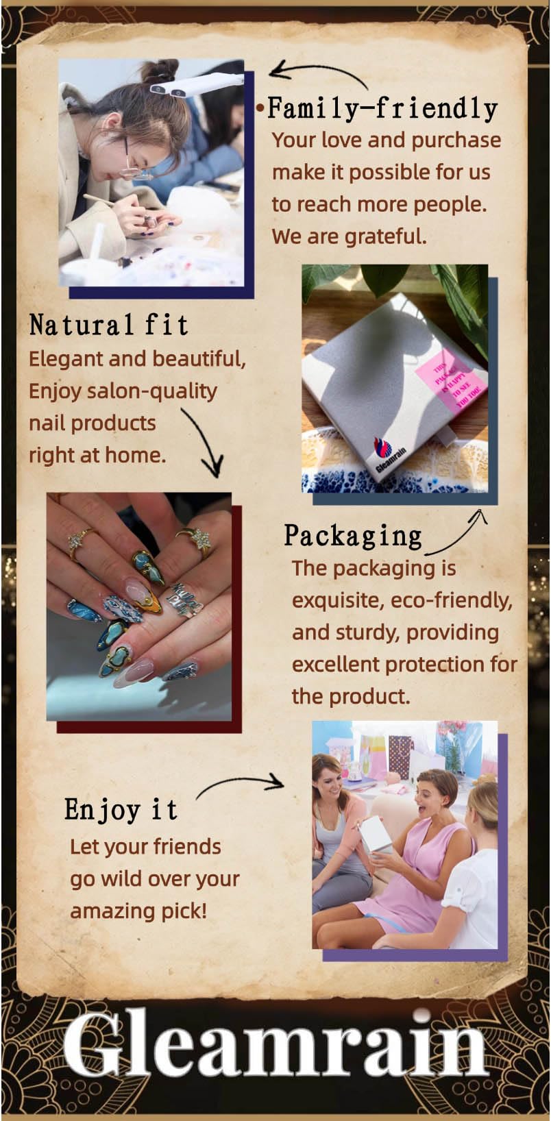 Gleamrain Pink Press On Nails – Handmade Duck Glue-On, Yellow French Tip, 3D Floral Design | 10pc, Size M