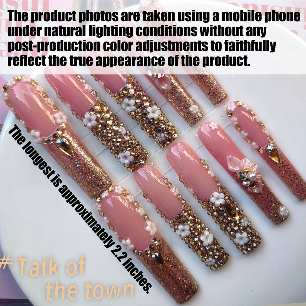 Gleamrain XXL Press-On Nails - Extra Long Square Handmade Luxury Design (10pcs, M) Pattern 1109