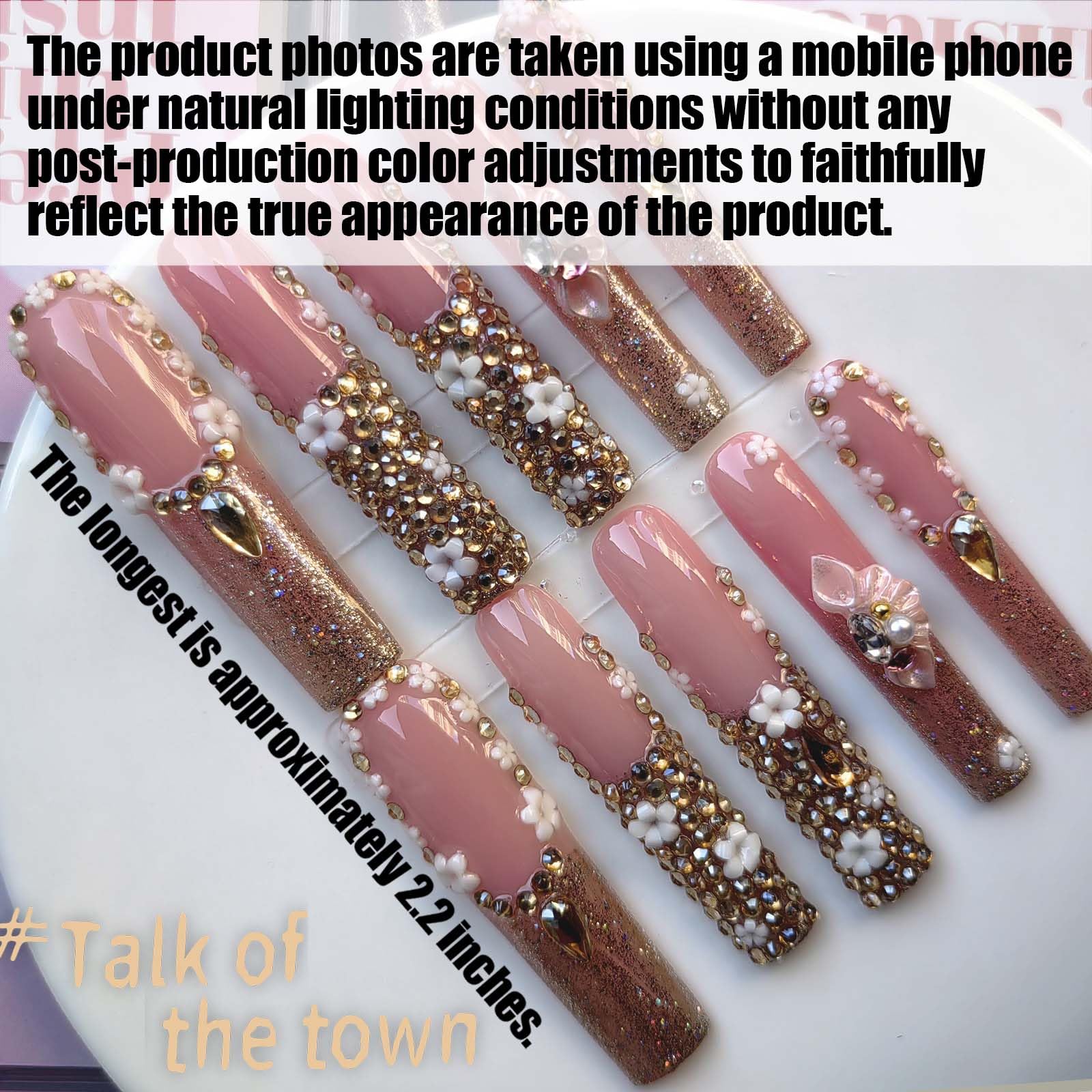 Gleamrain XXL Press-On Nails - Extra Long Square Handmade Luxury Design (10pcs, M) Pattern 1109