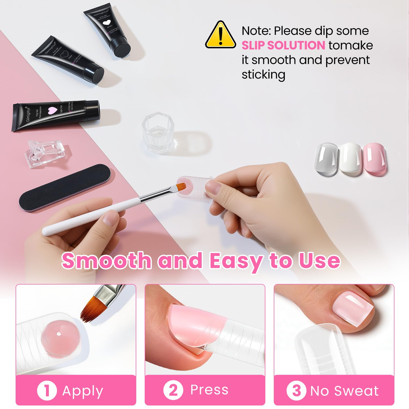 GlimightyX Poly Gel Toenail Kit with UV Lamp – 3 Colors, Dual Forms, DIY Pedicure