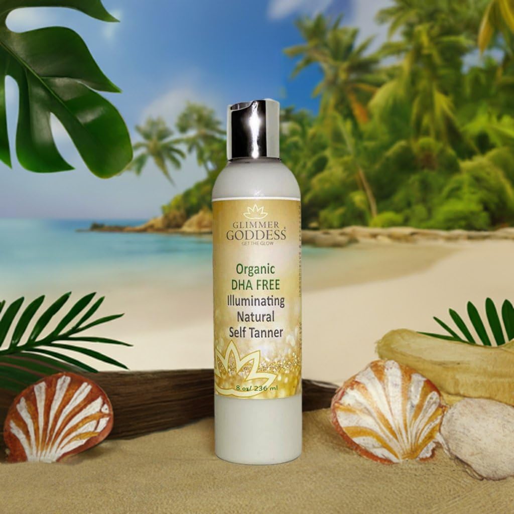 GLIMMER GODDESS Organic DHA-Free Self Tanner - Dark Sunless Tanning Lotion, 8 oz
