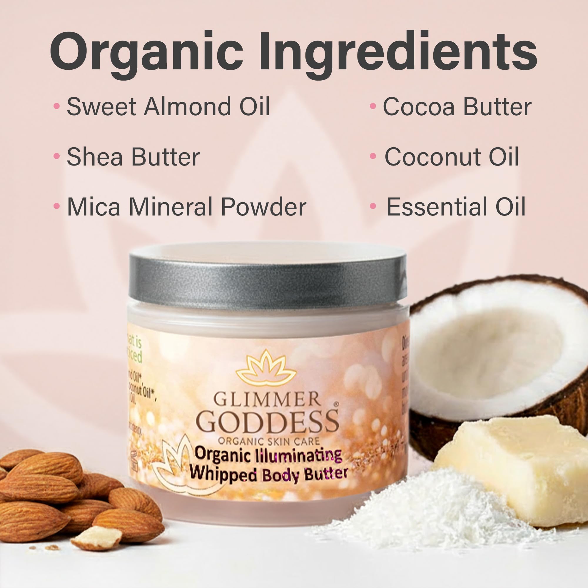 Glimmer Goddess Shimmer Body Butter – Organic Whipped Shea, Hydration & Bronze Glow (4 oz)