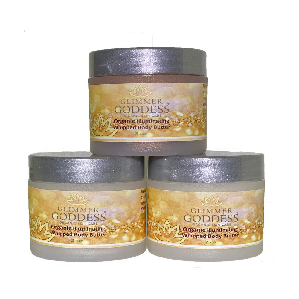 GLIMMER GODDESS Shimmer Body Butter – Organic Whipped Shea, Hydration & Silky Glow | Bronze, Diamond & Rose Gold (2oz, Pack of 3)