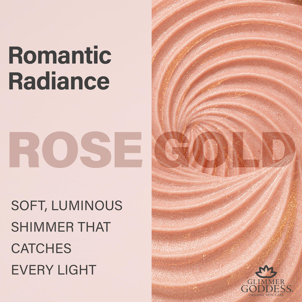 Glimmer Goddess Shimmer Body Butter – Organic Whipped Shea, Hydration & Glow | Rose Gold Sexy, 4 oz