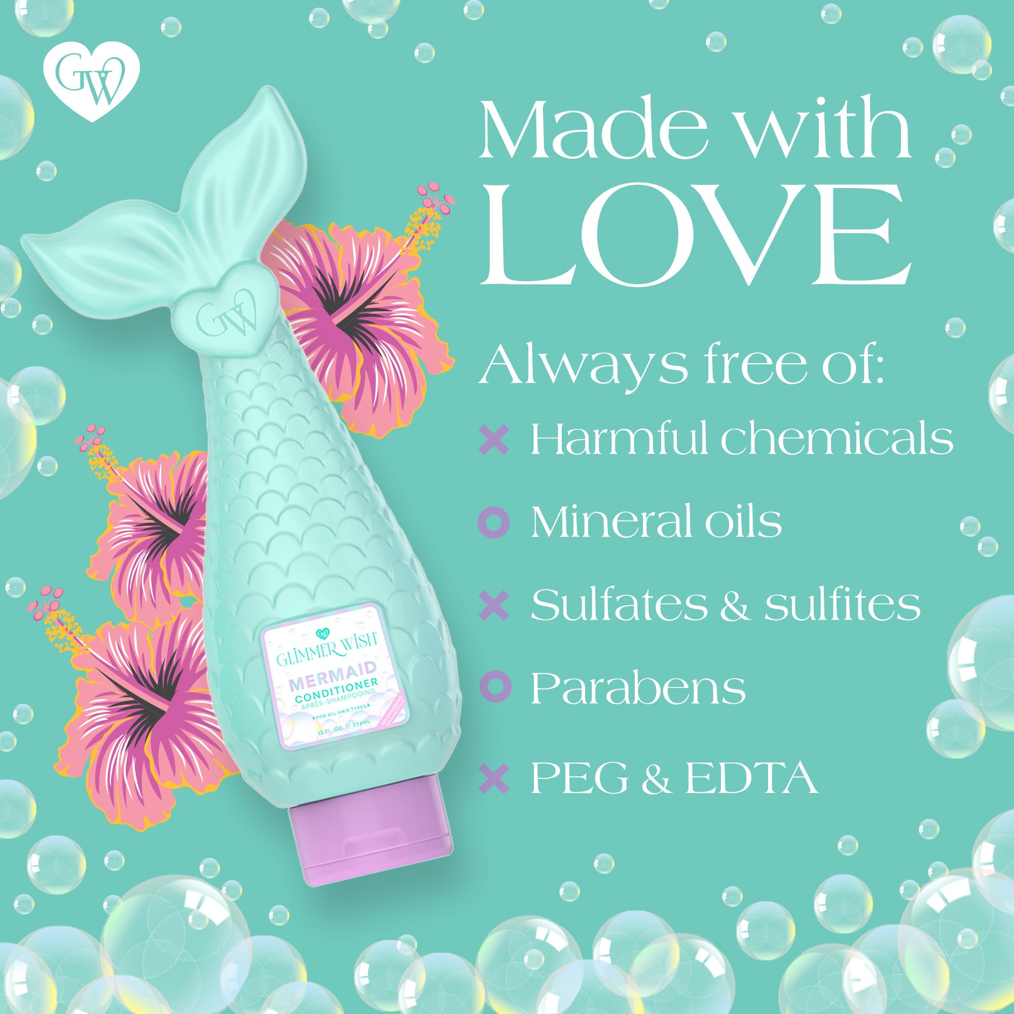 Glimmer Wish Mermaid Kids Conditioner - Paraben & Sulfate Free, Strong & Smooth Hair, 12 oz