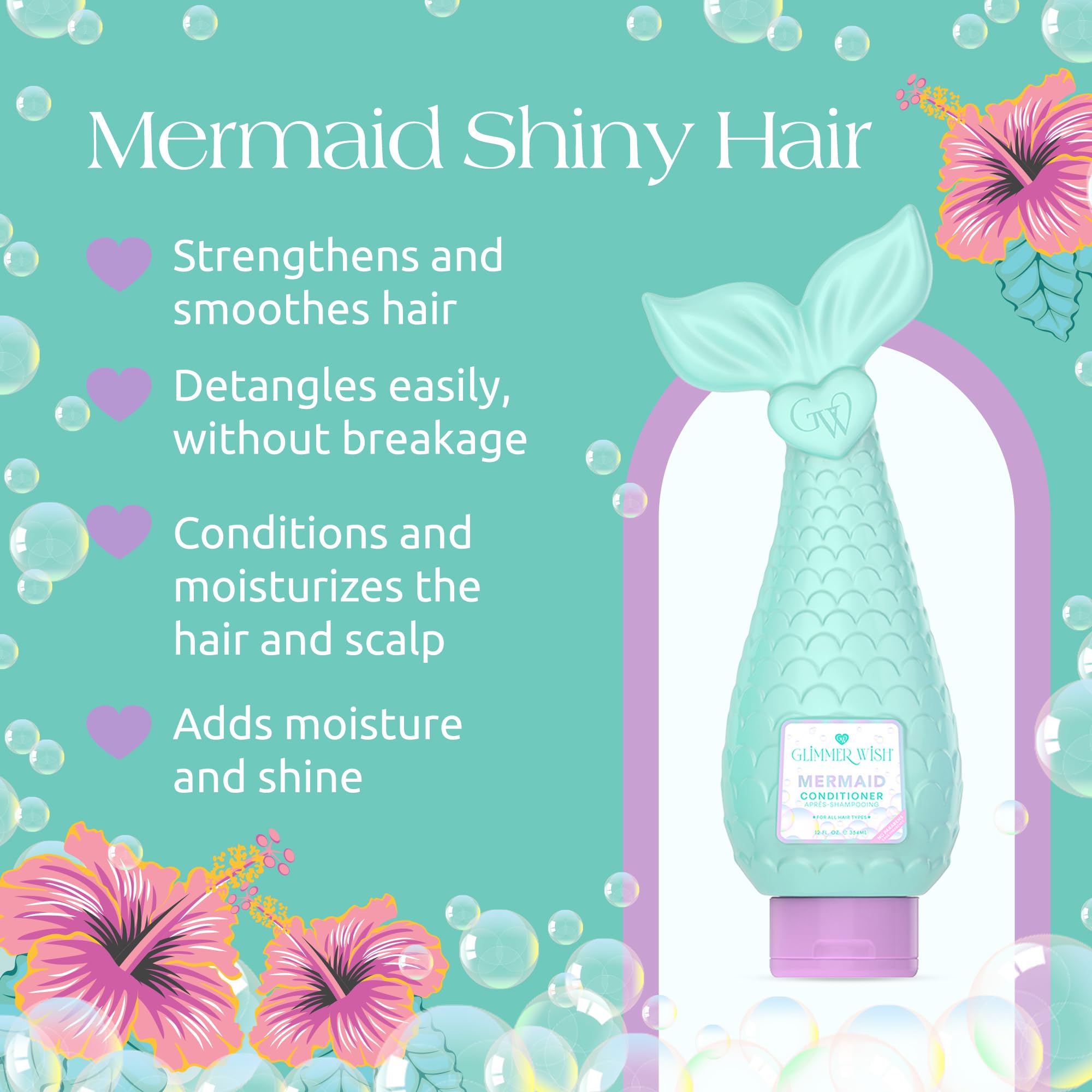 Glimmer Wish Mermaid Kids Conditioner - Paraben & Sulfate Free, Strong & Smooth Hair, 12 oz