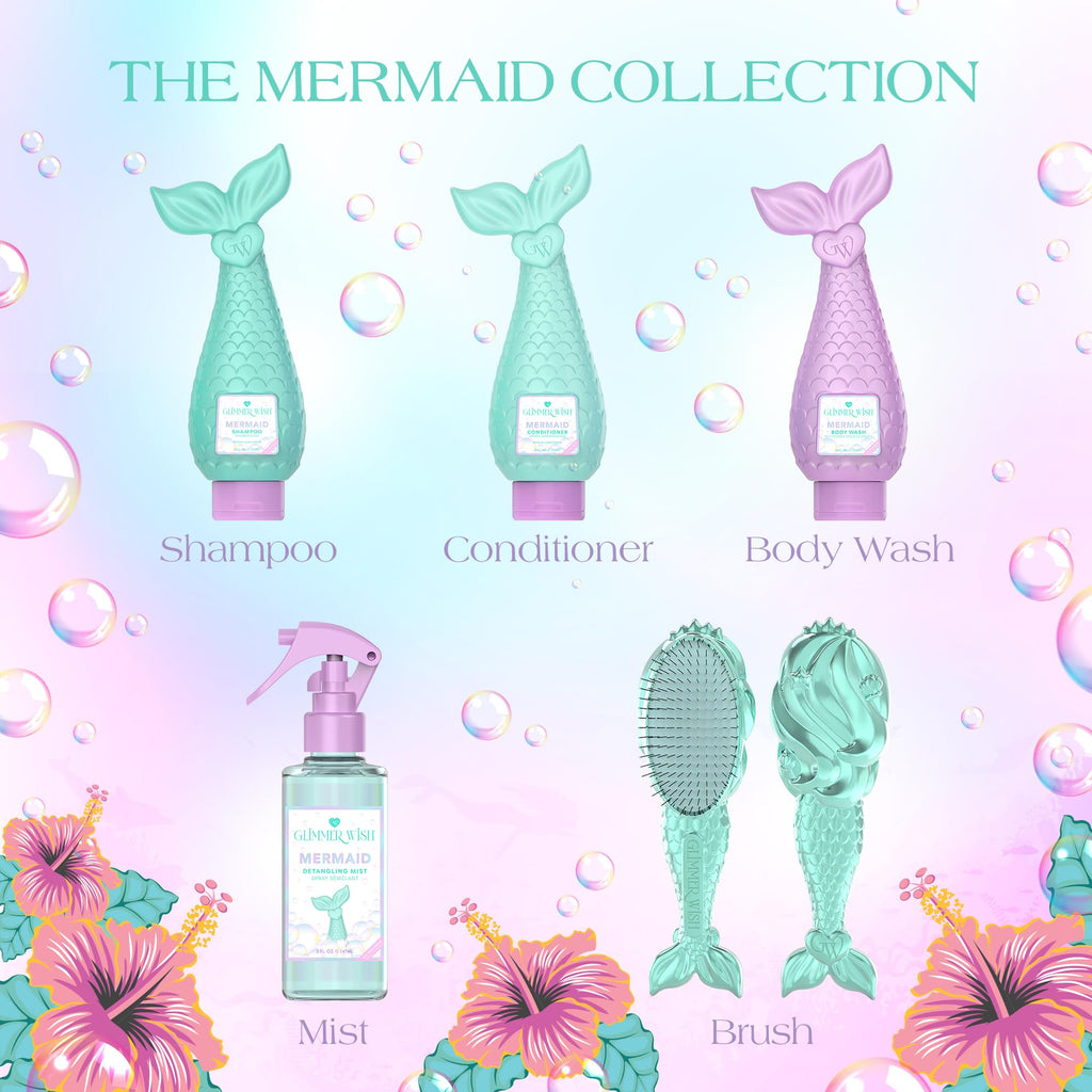 Glimmer Wish Mermaid Kids Body Wash – Gentle, Sulfate-Free Cleanser for Kids, Tropical Beach Scent, 12 Fl Oz