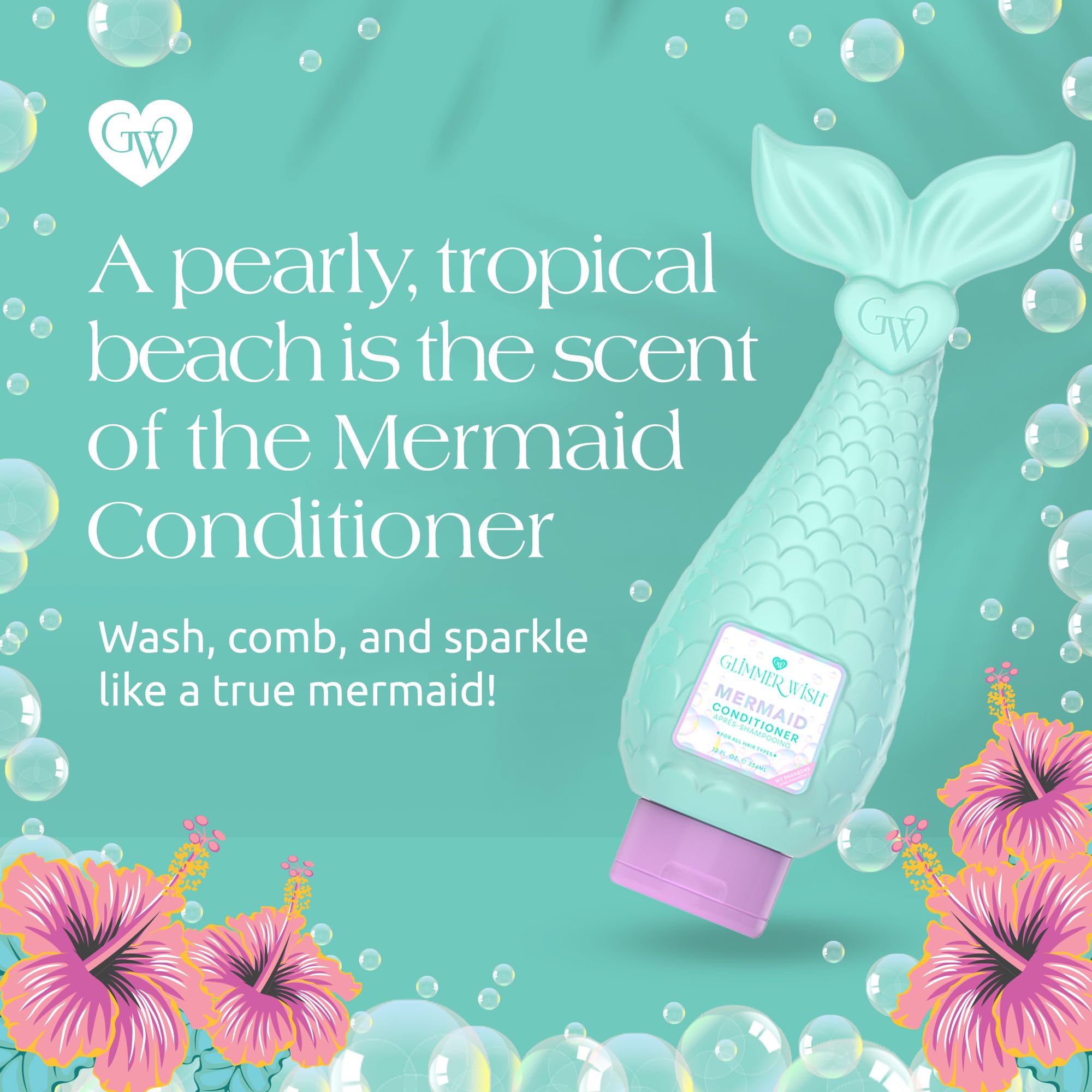 Glimmer Wish Mermaid Kids Conditioner - Paraben & Sulfate Free, Strong & Smooth Hair, 12 oz