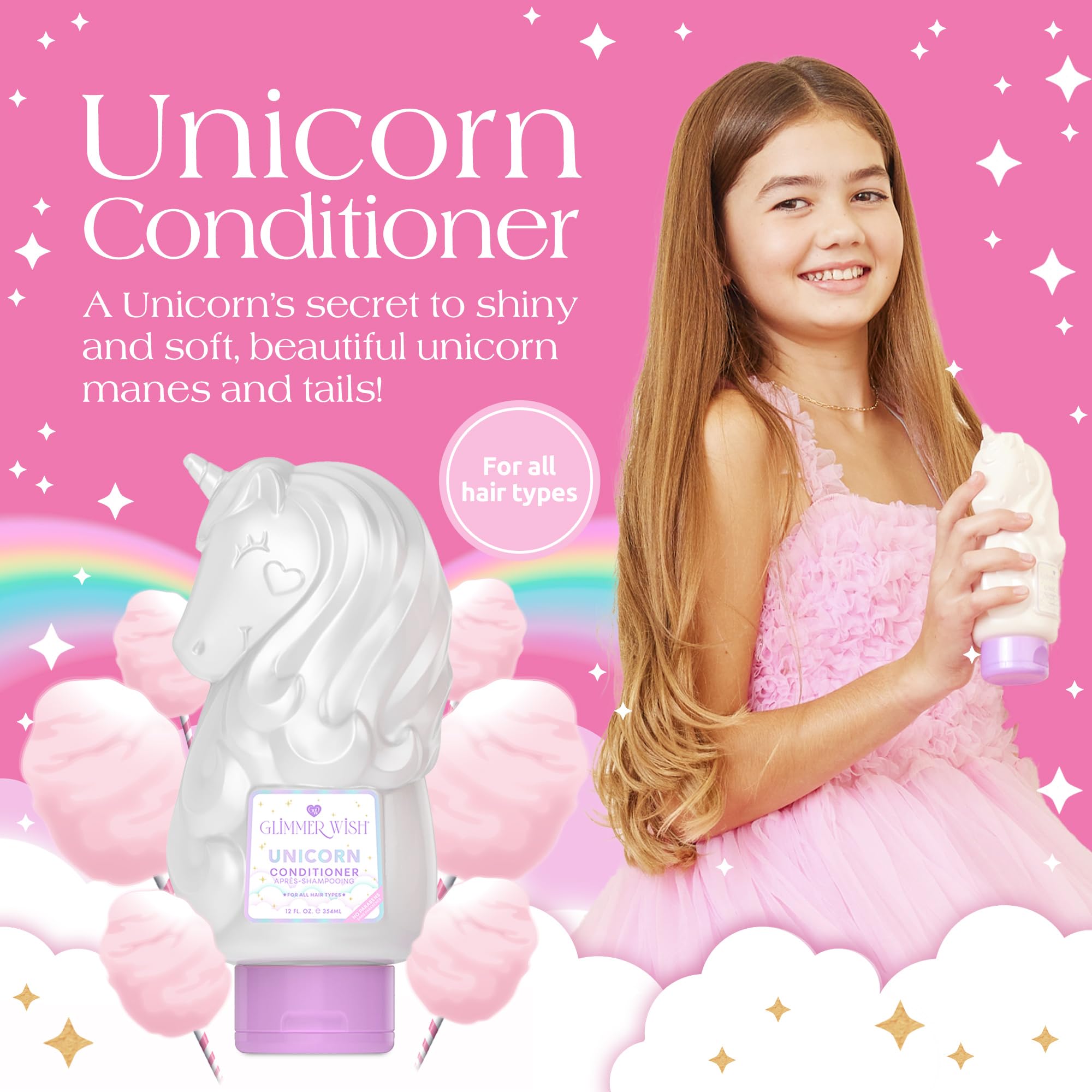 Glimmer Wish Unicorn Kids Conditioner – Paraben & Sulfate Free, Cotton Candy Scent, 12 Fl Oz