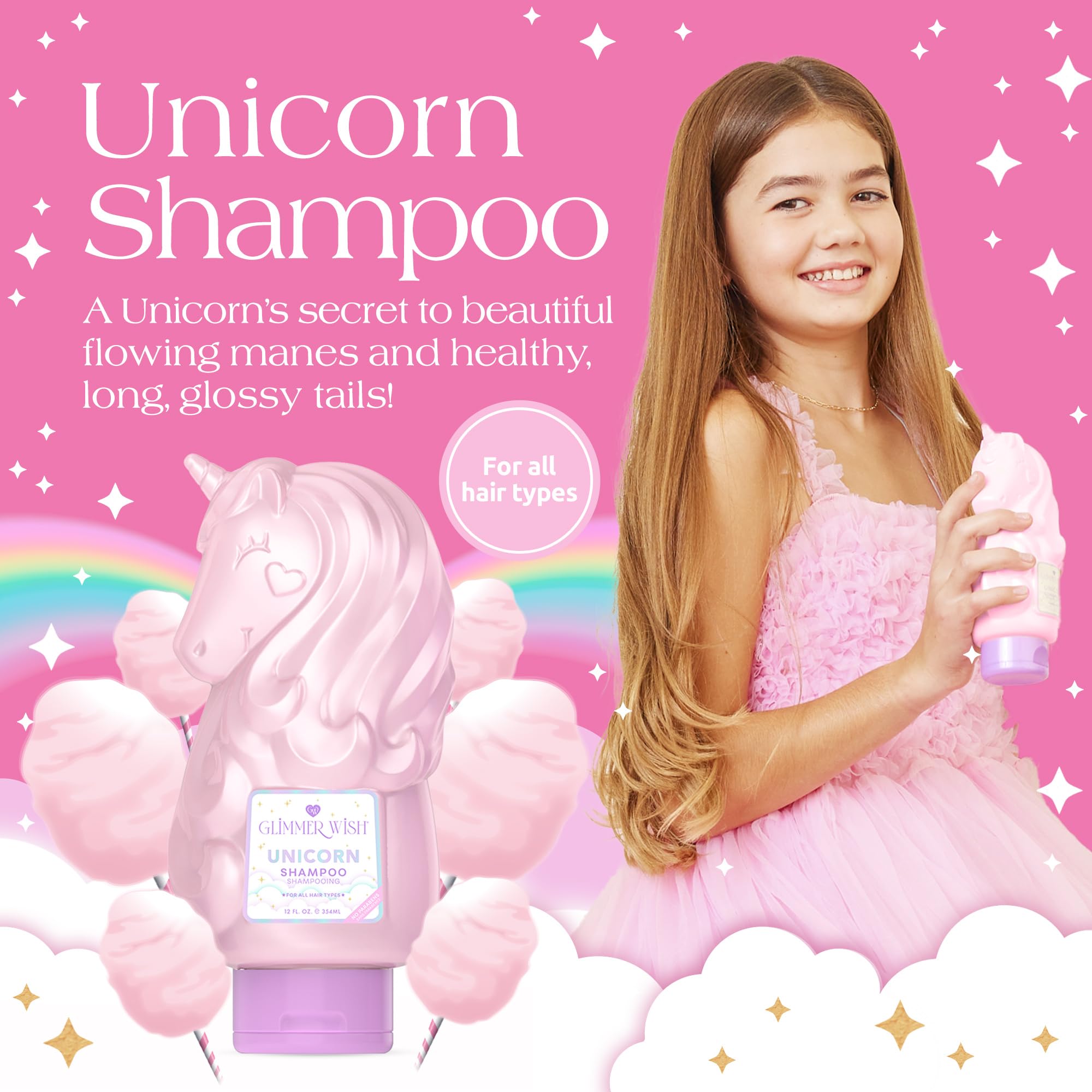 Glimmer Wish Unicorn Kids Shampoo – Sulfate Free, Paraben Free, Cotton Candy Scent, 12 oz