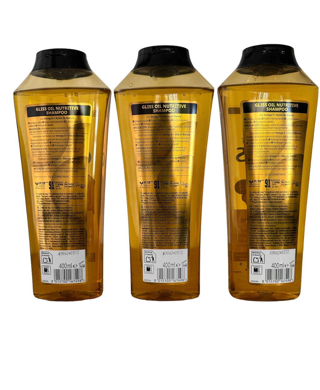 GLISS Hair Repair Shampoo, Oil Nutritive for Longer Hair Prone to Split Ends – 3 x 13.6 oz Bottles