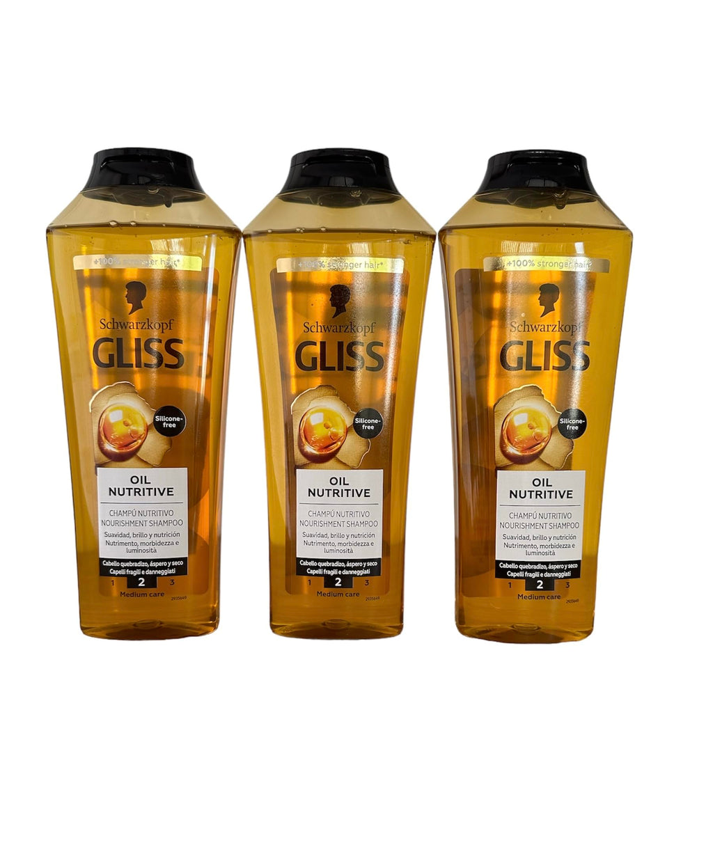 GLISS Hair Repair Shampoo, Oil Nutritive for Longer Hair Prone to Split Ends – 3 x 13.6 oz Bottles