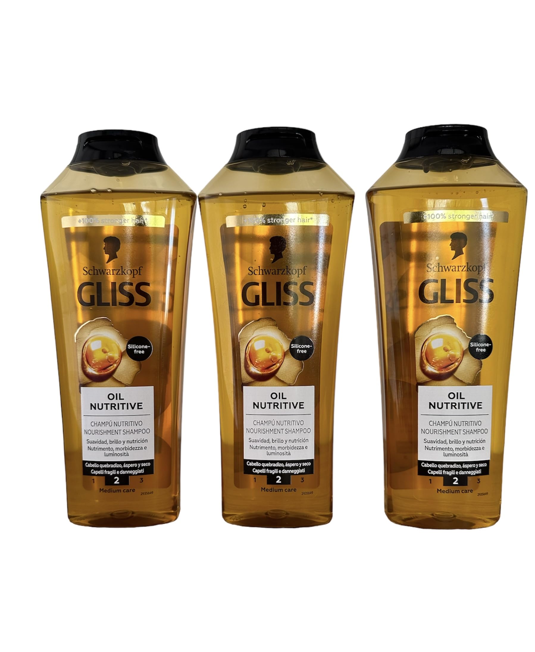 GLISS Hair Repair Shampoo, Oil Nutritive for Longer Hair Prone to Split Ends – 3 x 13.6 oz Bottles