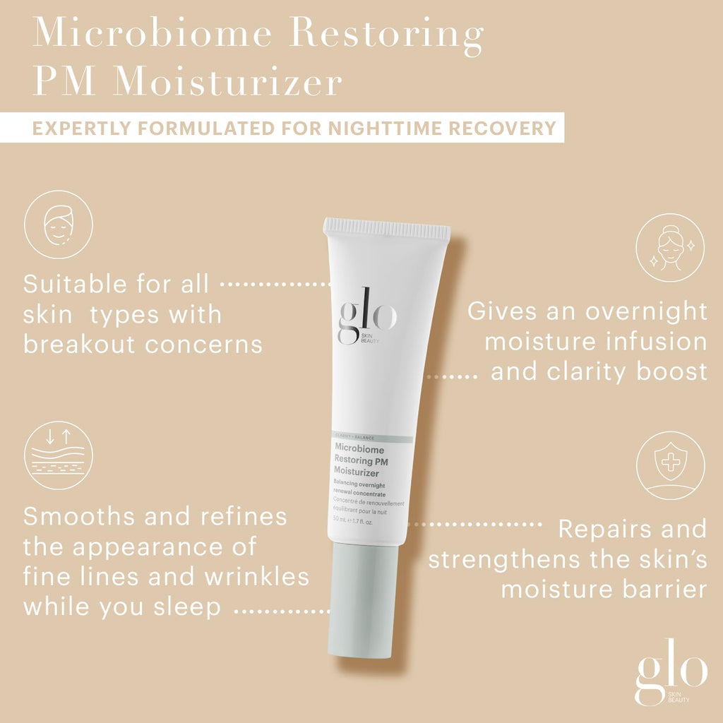 Glo Skin Beauty Microbiome Restoring PM Moisturizer – Oil-Free Night Gel-Cream for Acne-Prone Skin