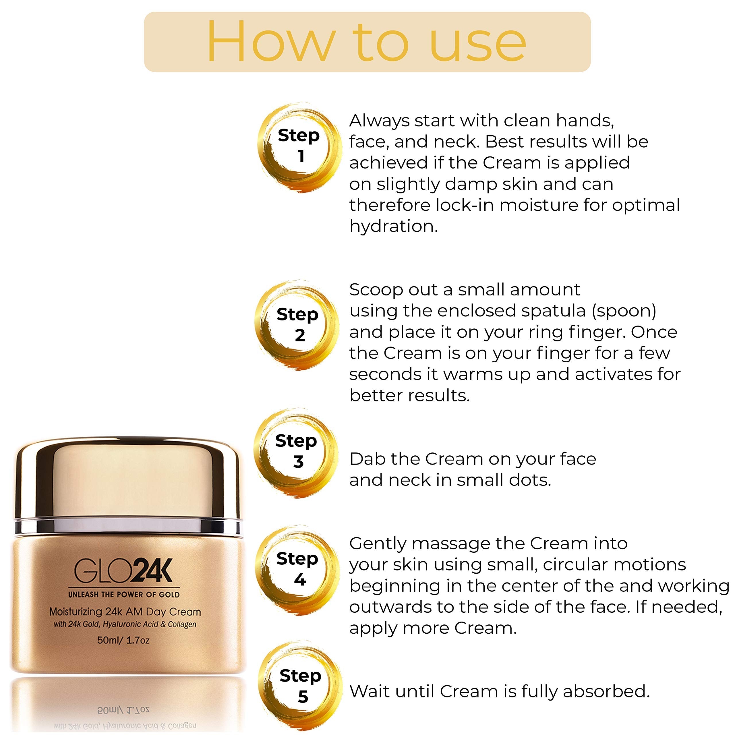 GLO24K Moisturizing 24k Gold Day & Night Creams — Hydration Duo with Hyaluronic Acid, Collagen, Retinol