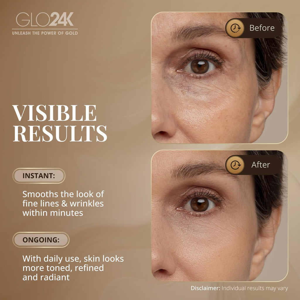 GLO24K Instant Facelift Cream – 24k Gold, Hyaluronic Acid, Peptides & Vitamins | Value Pack of 3