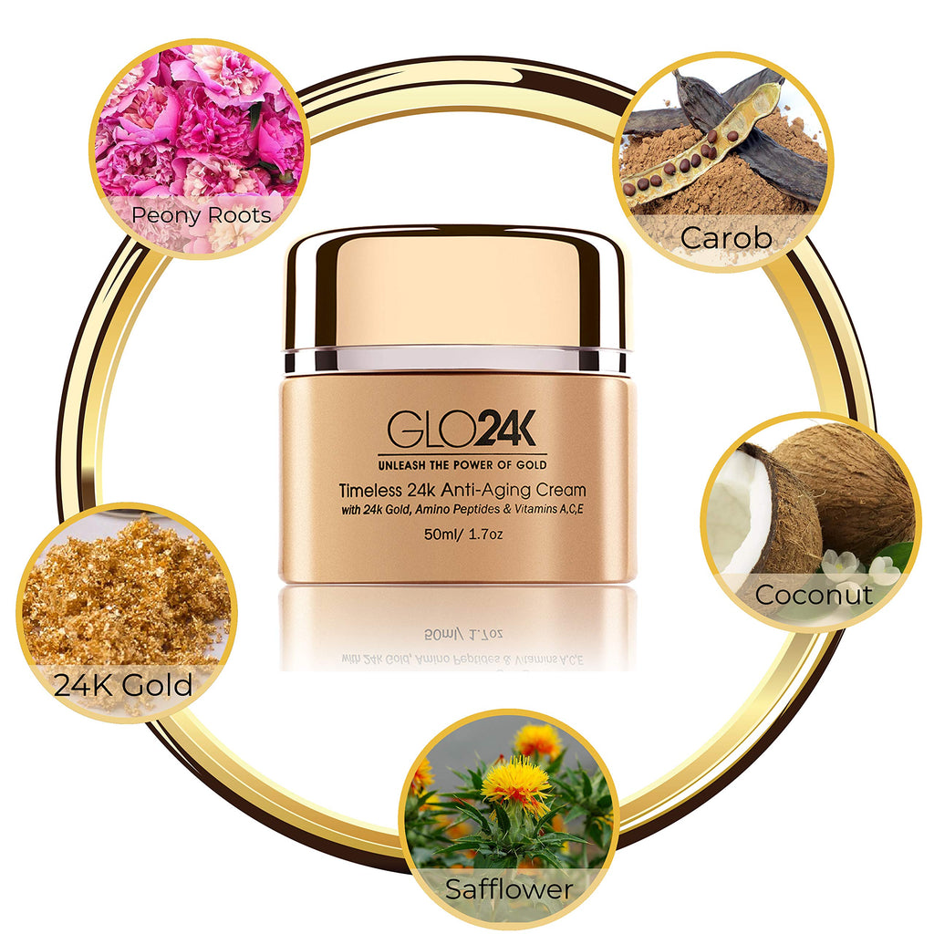GLO24K 24k Gold Anti-Aging Cream & Serum – Peptides & Vitamins A C E