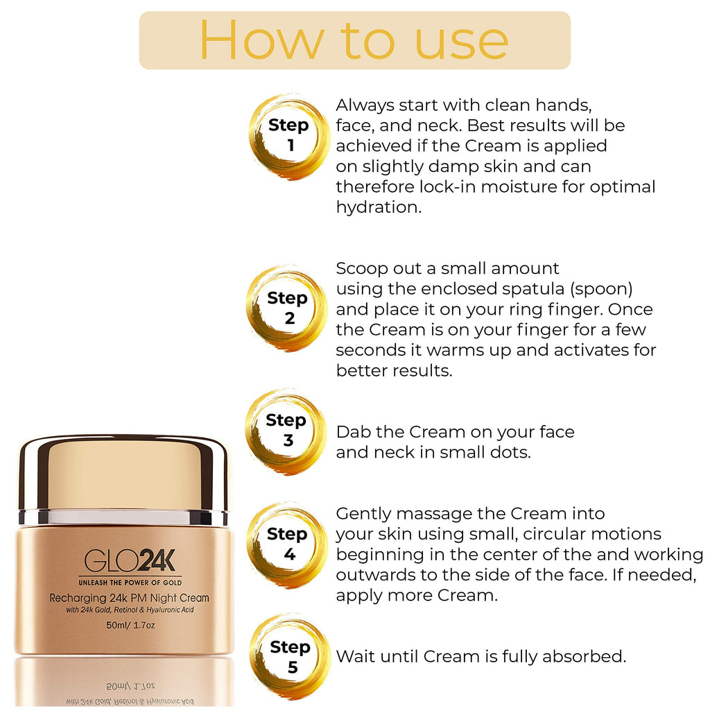 GLO24K Moisturizing 24k Gold Day & Night Creams — Hydration Duo with Hyaluronic Acid, Collagen, Retinol