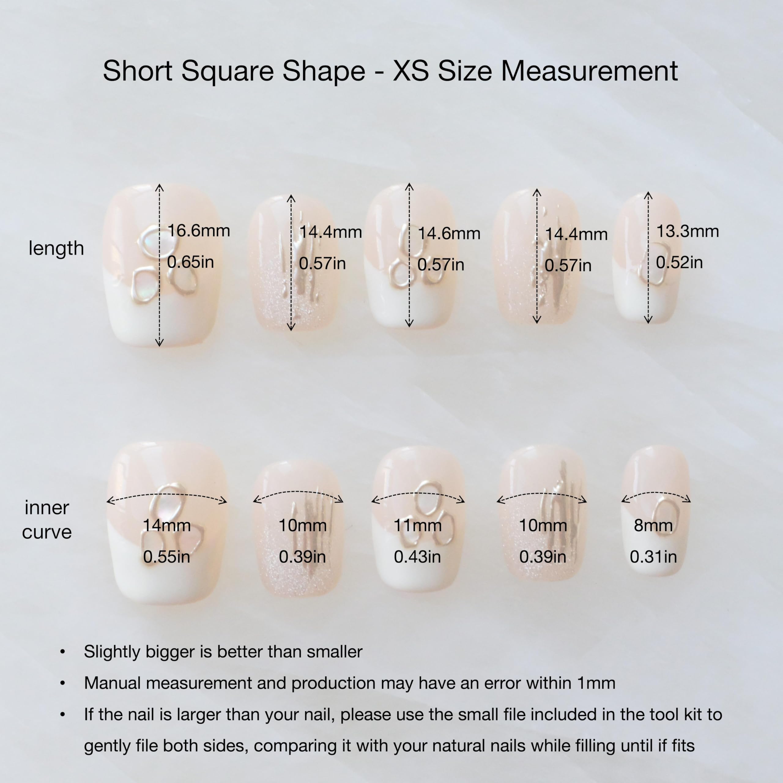 GLORS Purely Handmade Press On Nails | Mica Love Shell Piece — Short Square 10 Pcs