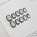 GLORS Handmade Short Square Press-On Nails — Cateye Black with Flower Design (10 Pieces, Medium, SS)