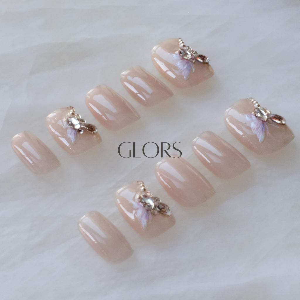 GLORS Purely Handmade Short Press On Nails – Butterfly Cat-Eye Art, 10pcs