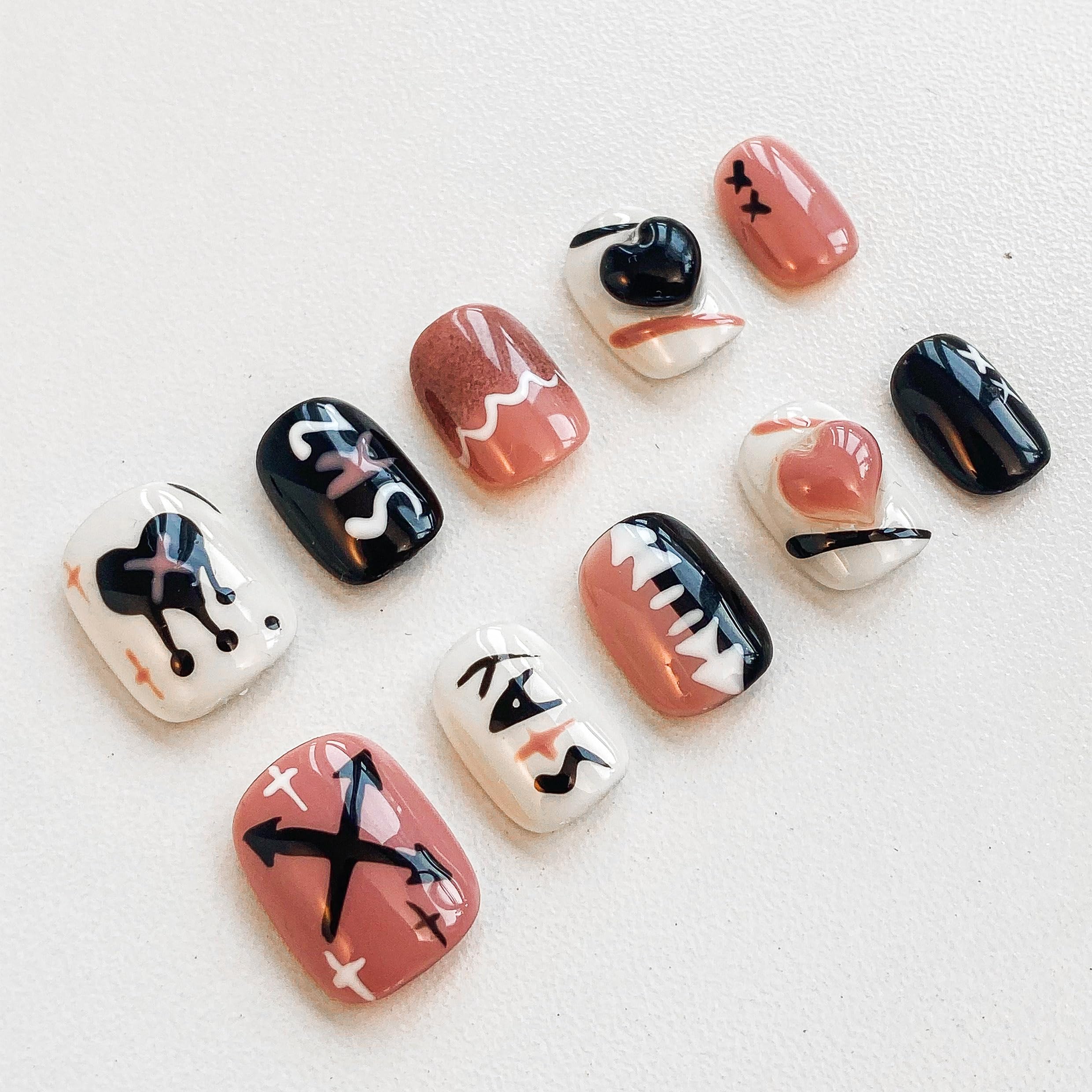 GLORS Doodle Graffiti Nail Stickers – Black & Pink for Short Square Nails (XS/SS)