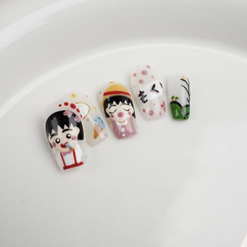 [GLORS] Hand-Painted Cute Cartoon Girl Nail Art Tips (XS) | Easy Application & Durable Design