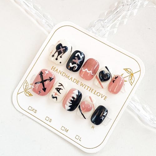 GLORS Doodle Graffiti Nail Stickers – Black & Pink for Short Square Nails (XS/SS)