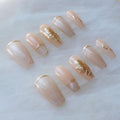 GLORS Press On Nails - Long Ballerina Nude Pink with Gold Accents - 10 Pieces (XS/LB)