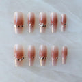 GLORS Long Ballerina Press-On Nails Pink French with Rhinestones | Coffin Shape