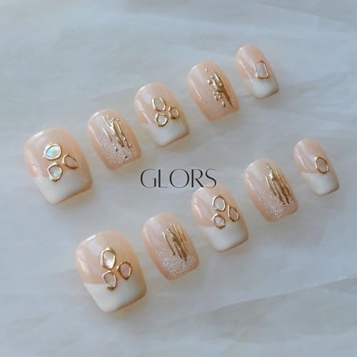 GLORS Purely Handmade Press On Nails | Mica Love Shell Piece — Short Square 10 Pcs