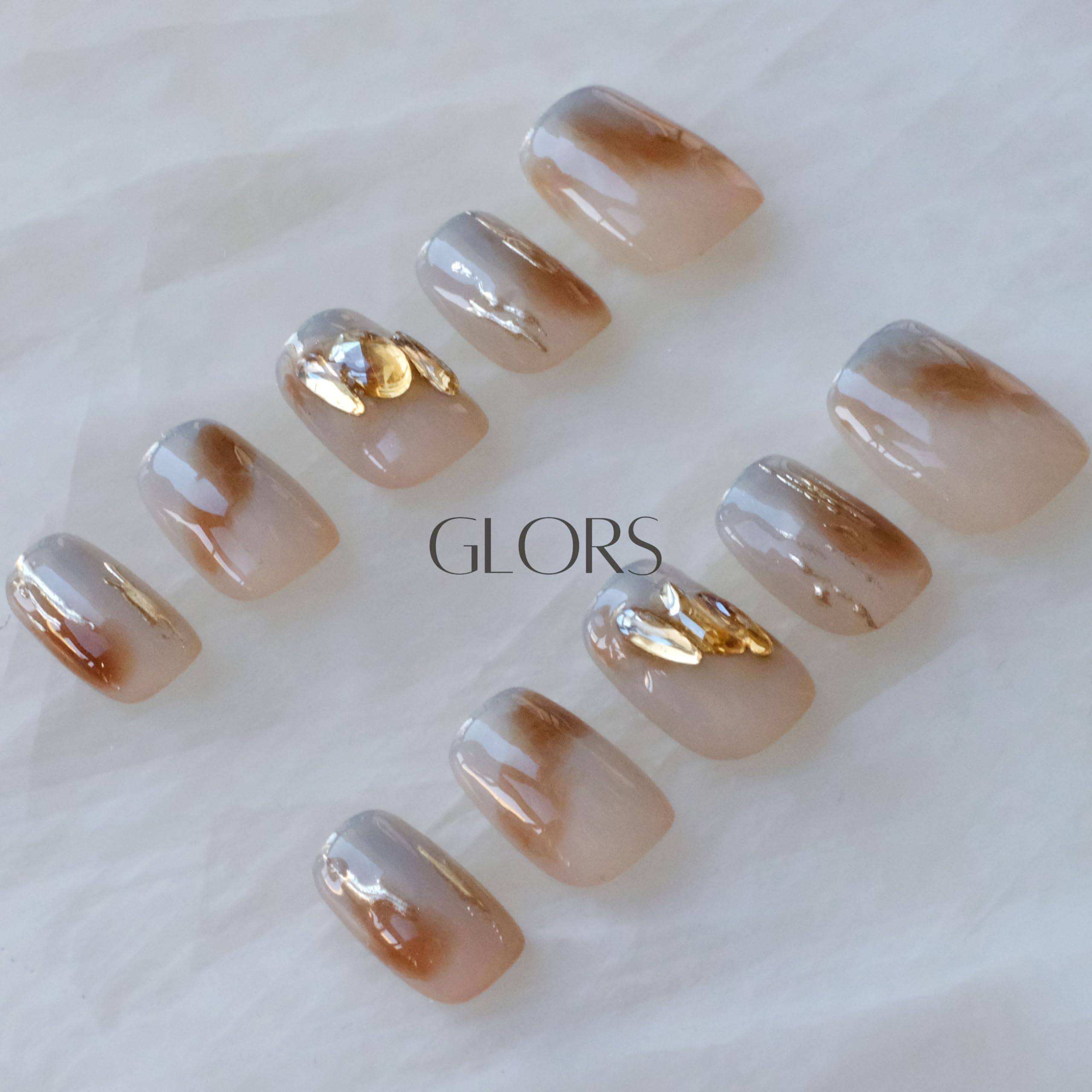 GLORS Purely Handmade Press On Nails | Mist Forest Gradient – Short Square, 10 pcs (SS)